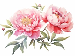Beautiful vector card with peony flowers. Hand drawn watercolor illustration. Generative AI