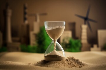 Sand clock timer for save ecology. Hourglass countdown nature environment protection. Generate ai