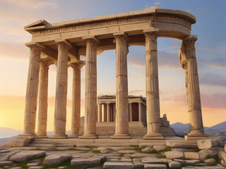 Ancient columns in athens at sundown, law firm, greece