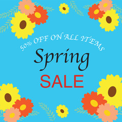 Creative Hello Spring hand logotype, badge typography icon. Lettering spring season with leaf for greeting card, invitation template. Modern lettering banner poster template background, Sale, offer