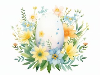 Obraz na płótnie Canvas Easter egg with spring flowers. Watercolor hand drawn illustration. Generative AI