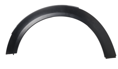 Black plastic fender flare on a white isolated background in a photo studio for sale or replacement in a car service. Mudguard on auto-parsing for repair or a device to protect the body from dirt.