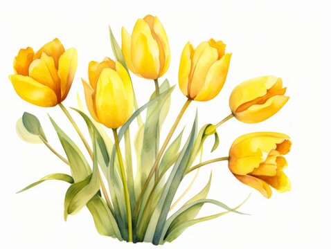Beautiful vector image with nice watercolor tulips on white background Generative AI