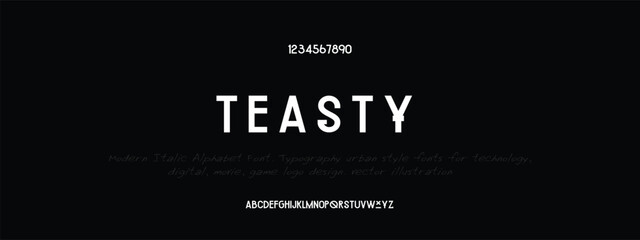 Testy Creative modern alphabet. Dropped stunning font, type for futuristic logo, headline, creative lettering and maxi typography.