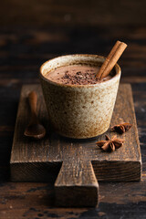 Champurrado, traditional mexican corn drink with chocolate, selective focus
