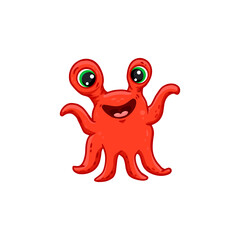 Cute cartoon red monster wiht funny eyes on white background. Alien. Colorful. Doodle. 