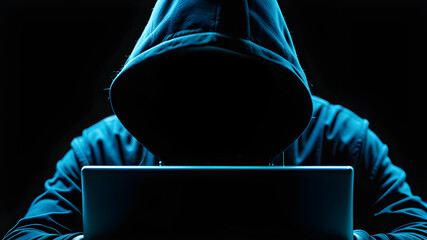 Hacker, hacker hacks network, hacker on a dark background. Dangerous Hooded Hacker Breaks into...