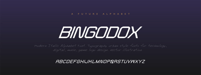 Bingodox , abstract technology alphabet tech font. digital space typography vector illustration design