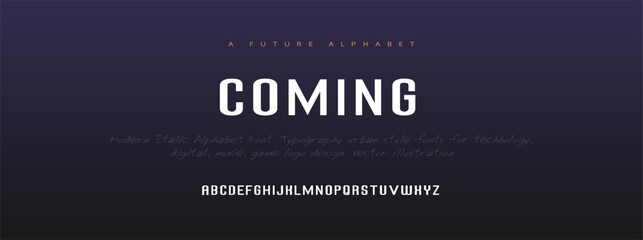 Coming Abstract minimal modern alphabet fonts. Typography technology electronic digital music future creative font. vector illustraion