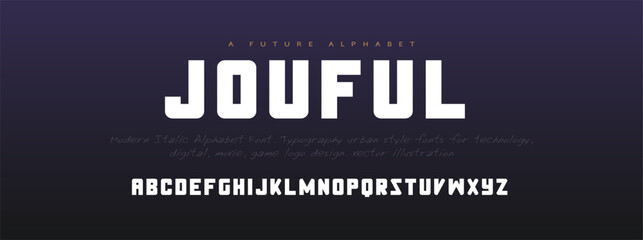Jouful modern alphabet. Dropped stunning font, type for futuristic logo, headline, creative lettering and maxi typography. Minimal style letters with yellow spot. Vector typographic design
