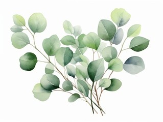 Watercolor eucalyptus branch with green leaves isolated on white background Generative AI - obrazy, fototapety, plakaty