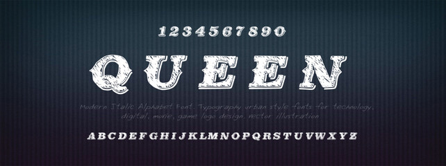 Queen Modern abstract digital alphabet font. Minimal technology typography, Creative urban sport fashion futuristic font and with numbers. vector illustration