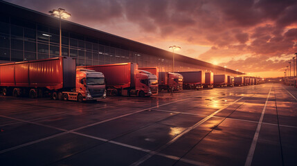 Freight transportation. truck in warehouse distribution center - obrazy, fototapety, plakaty