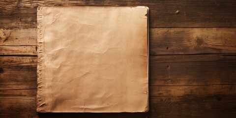 Antique paper. Aged notebook on wood. Empty area. HQ image.