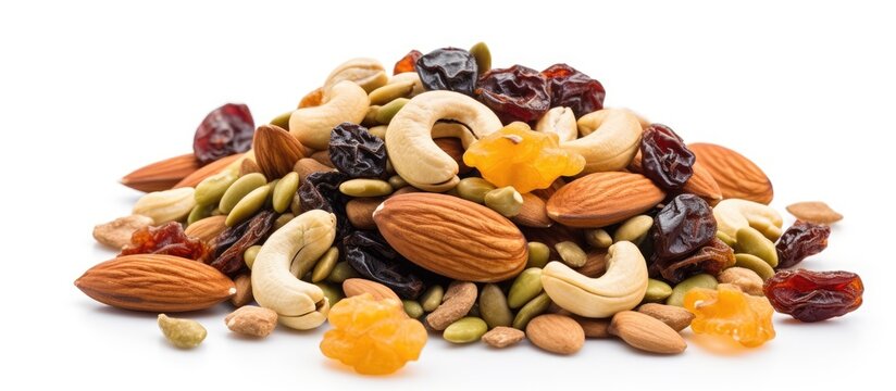 Trail mix or gorp, a compact snack mix meant for hiking, usually contains granola, dried fruit, nuts, and occasionally candy.