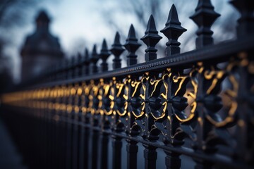 A detailed view of a wrought iron fence. Perfect for adding an elegant touch to any project or design - obrazy, fototapety, plakaty