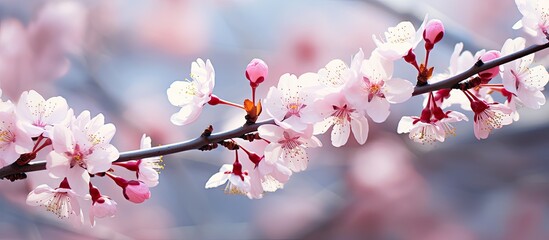 Soft-focused cherry tree flowers in spring.