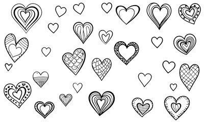 Doodle Hearts, hand drawn love hearts. Vector illustration.