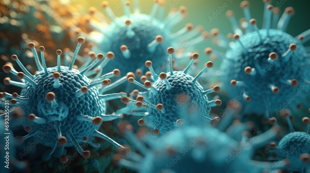 Poster Close-up of virus dissolving under a microscope.