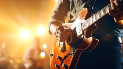 guitarist on stage and singing in concert for background - obrazy, fototapety, plakaty