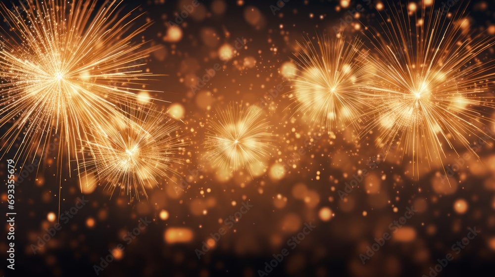 Aufkleber fireworks background Abstract image of realistic golden fireworks glowing with bokeh lights in the night sky. Fiery fireworks display New Year's Eve Fireworks Celebration New Year Festival