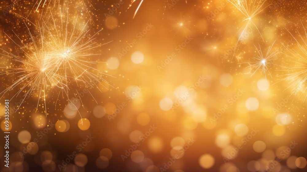 Aufkleber fireworks background Abstract image of realistic golden fireworks glowing with bokeh lights in the night sky. Fiery fireworks display New Year's Eve Fireworks Celebration New Year Festival