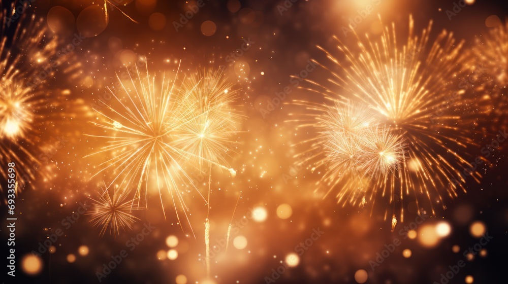 Aufkleber fireworks background abstract image of realistic golden fireworks glowing with bokeh lights in the n