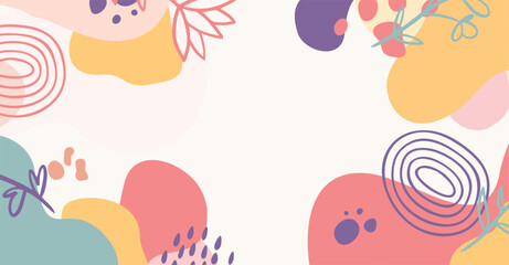 Modern trendy hand drawing various shapes and doodle objects abstract background.