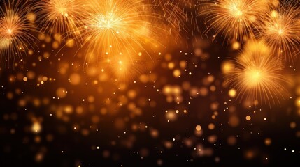 fireworks background Abstract image of realistic golden fireworks glowing with bokeh lights in the night sky. Fiery fireworks display New Year's Eve Fireworks Celebration New Year Festival
