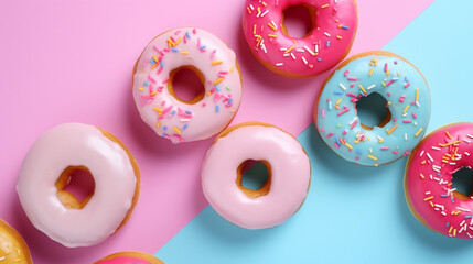 A set of donuts on a colorful background