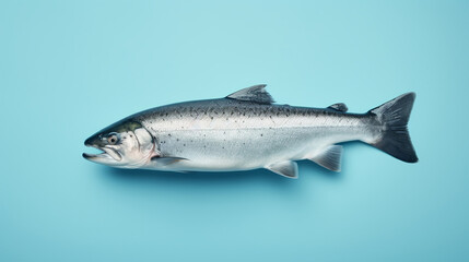 A fresh salmon on a blue background