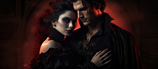 Medieval-dressed vampire duo for Halloween. - obrazy, fototapety, plakaty