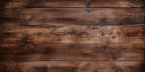 Naklejka premium Aged wooden backdrop with knots, holes, and paint. Brown abstract texture. Vintage dark boards. Front view with space for design elements.