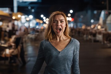 Fototapeta premium angry or loud scream, screaming adult woman, rage