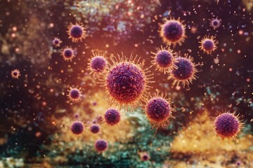 different types of microbes. Virus cells and bacteria on abstract background 