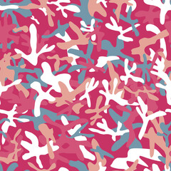 Abstract muted peach, pink, blue, white wild animal, leopard skin spots Exotic tropical pattern Camouflage fabric trend