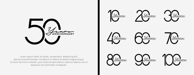set of anniversary logo black color on white background for celebration moment - obrazy, fototapety, plakaty