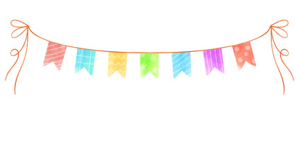 Obraz premium flag ribbon bunting Watercolor illustration carnival garland birthday new year baby shower party decoration banner colorful boho style border frame