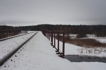 railway in the snow, transport and roads