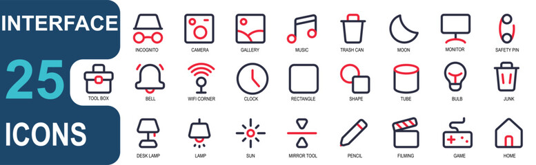 interface icon collection, two-color outline style.vector graphics collection.for ui graphic.