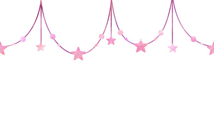 pink star flag bunting Watercolor illustration carnival garland birthday new year baby shower party decoration banner colorful boho style border frame