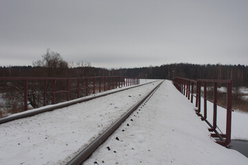 railway in the snow, transport and roads