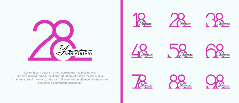 set of anniversary logo purple color on white background for celebration moment
