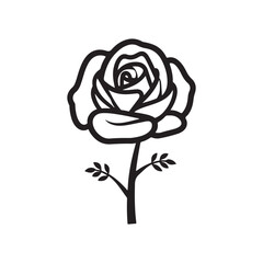 Decorative rose with leaves. Flower silhouette. Vector illustration.