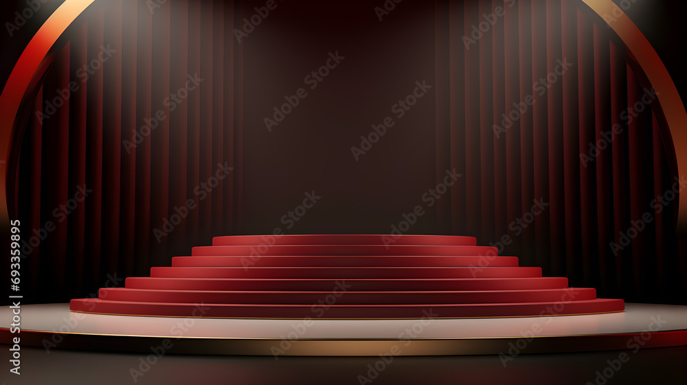Poster podium for showing products in red tones. minimal style 3d realistic clean pedestal background. mini