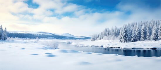 Snowy Bymarka nature reserve in Trondheim, Norway during winter.
