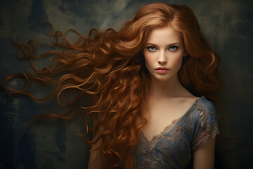 Portrait of a beautiful redhead woman in a studio