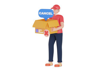 Order Canceled 3D Illustration. cancel order with a parcel. 3d illustration