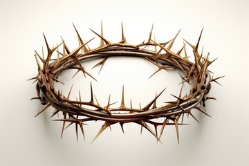 Fototapeta premium A simple yet powerful image of a crown of thorns against a clean white background. Perfect for religious themes or symbolic representations of suffering and sacrifice