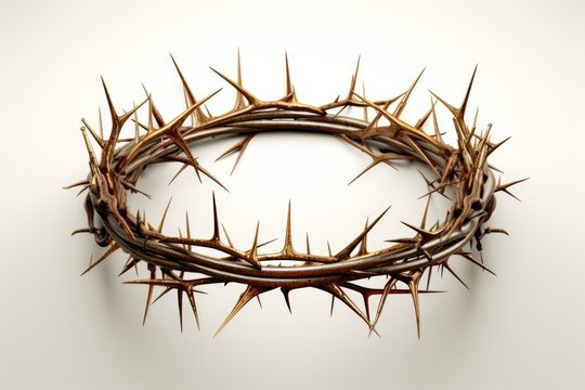 A simple yet powerful image of a crown of thorns against a clean white background. Perfect for religious themes or symbolic representations of suffering and sacrifice